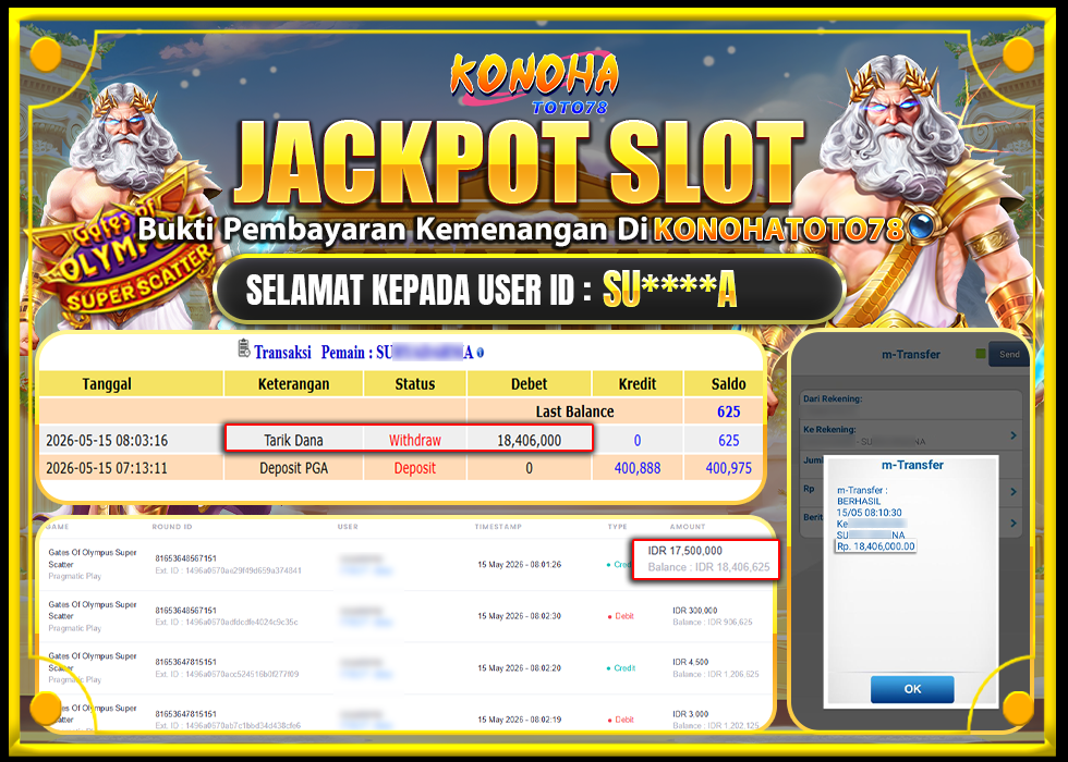 KONOHATOTO78 JACKPOT GATES OF OLYMPUS SUPER SCATTER Rp.18.406.000 LUNAS